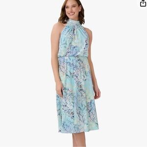 New Adrianna Papell Light Blue Floral Midi Dress